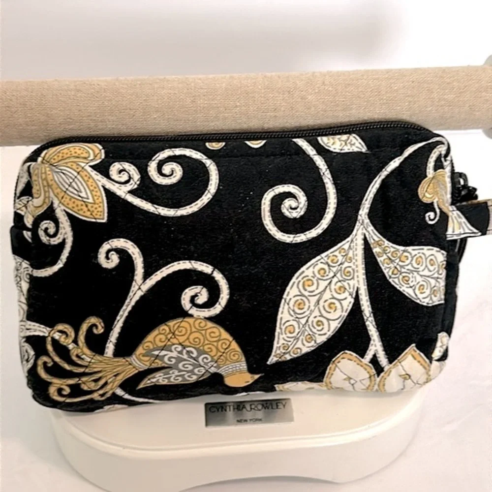 Vera Bradley Yellow Bird Pattern Poly-Lined Makeup Cosmetic Bag EUC